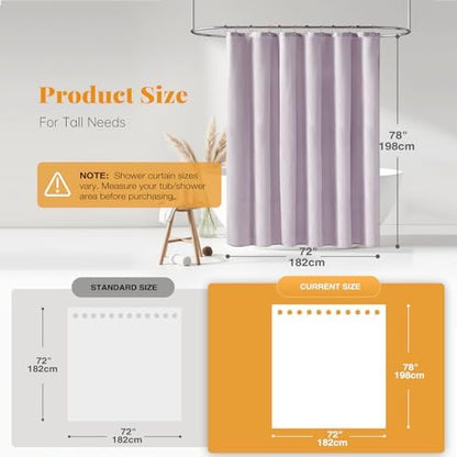 BTTN 72x78 Linen Textured Waterproof Fabric Shower Curtain Set, Lavender