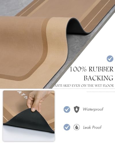 MontVoo-Bath Mat-Bath Mat Rug Non Slip Super Absorbent Stain Resistant Quick Dry Thin Bathroom Rug-Bath Mats for Bathroom Floor Bathtub Vanity-Bathmat Bath Rug Easy Care 17"x50" Brown
