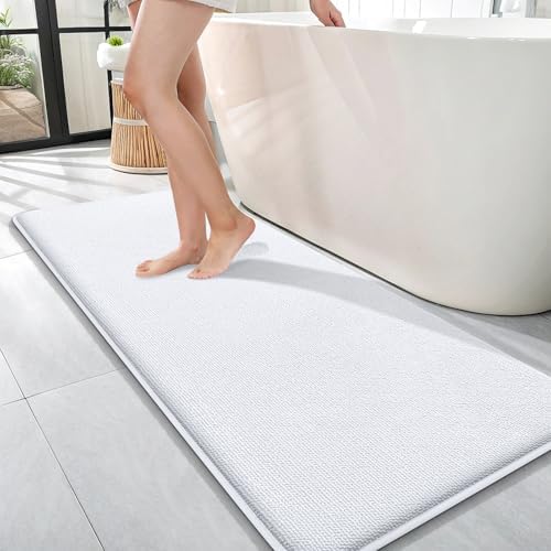 OLANLY Memory Foam Bathroom Runner Rugs 47x17, Absorbent Long Mat, White
