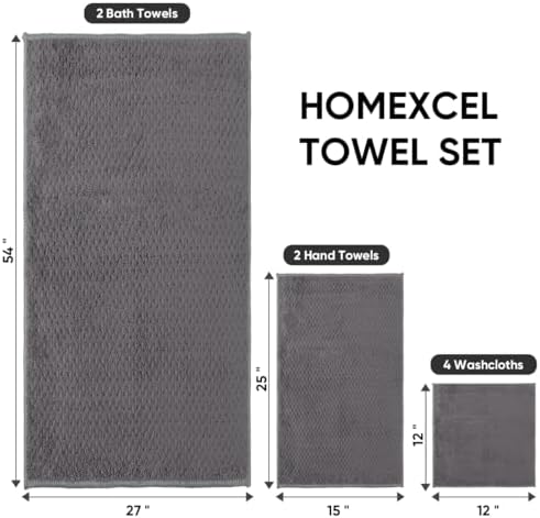 HOMEXCEL 8PK Bath Towel Set, Soft Absorbent, 2 Bath, 2 Hand, 4 Wash, Grey