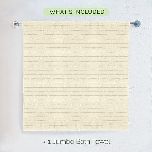 Elegant Comfort 100% Turkish Cotton Corduroy Ribbed Luxury Jumbo Bath Towel Ultra Soft - 35 x 70 Inch - Luxury Spa Premium Hotel Quality Highly Absorbent and Quick Dry Large Bath Towel, Ivory
