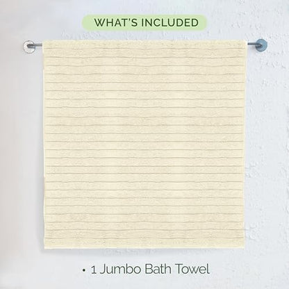 Elegant Comfort 100% Turkish Cotton Corduroy Ribbed Luxury Jumbo Bath Towel Ultra Soft - 35 x 70 Inch - Luxury Spa Premium Hotel Quality Highly Absorbent and Quick Dry Large Bath Towel, Ivory