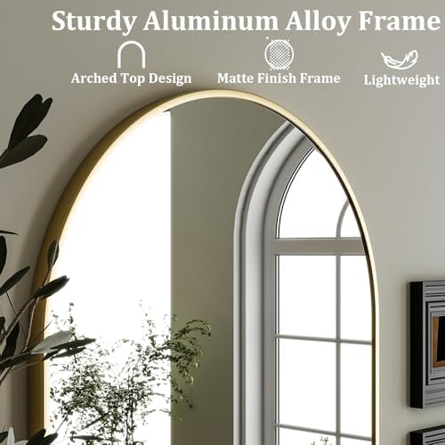 HARRITPURE Arched Wall Mirror 24"x36" Gold Metal Frame Vanity Mirrors