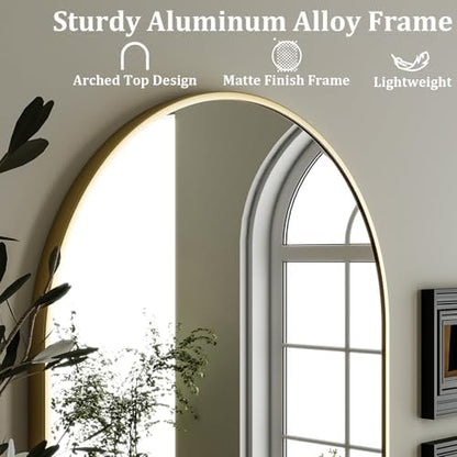 HARRITPURE Arched Wall Mirror 24"x36" Gold Metal Frame Vanity Mirrors