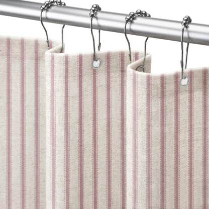 Farmhouse Striped Shower Curtain Rustic Rust Vintage Linen Curtain 72 X 72