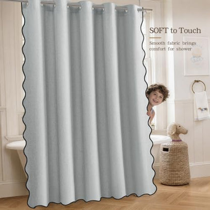 Furlinic No Hook Shower Curtain Scalloped Boho Extra Wide 96x75 Dusty Blue