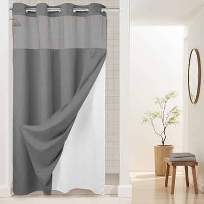 River Dream Heavyweight Waffle No Hook Shower Curtain with Liner,Gray,54x80