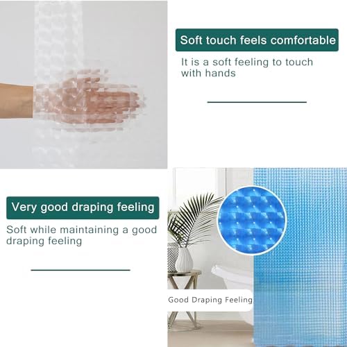 Blue Shower Curtain Liner, 100% Waterproof EVA 3D Shower Curtains with 3 Duty Heavy Bottom Magnets and 12 Rust Proof Grommets, 72x72 Weighted Shower Liner for Shower Stall, Bathtubs