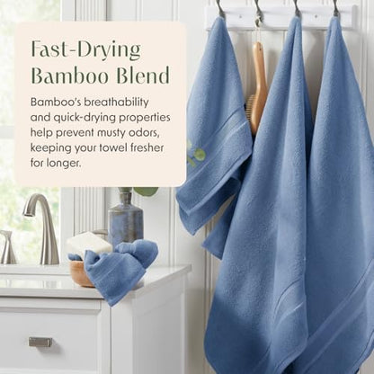 Springtree Home Luxury Bamboo Rayon Bath Towel Set | 6-Piece Set | Blue