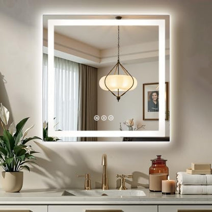 36"x36" LED Bathroom Mirror with Anti-Fog, Backlit & Front Lights, Memory