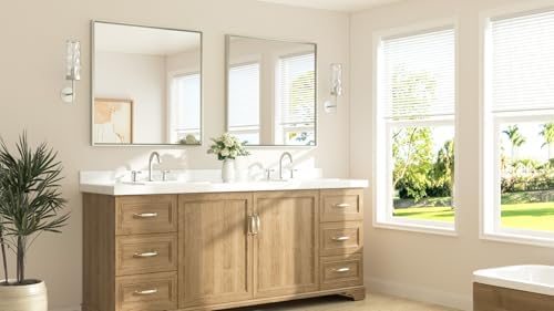 TETOTE Brushed Nickel Bathroom Mirror for Over Sink 36" x 36" Brushed Nickel Beveled Framed Rectangle Vanity Mirror for Bathroom, Bedroom, Entryway, Living Room, Tempered Glass, Stronger Frame