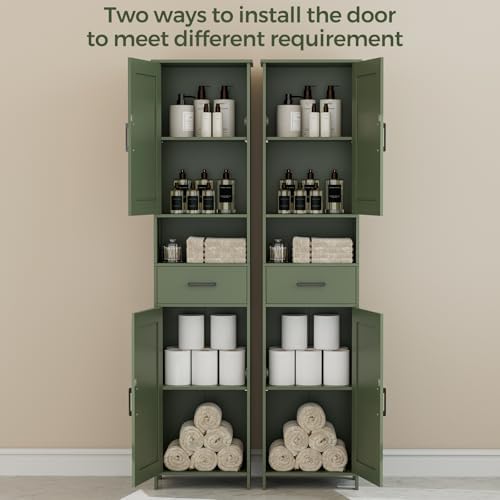 Homhedy 67" H Tall Bathroom Storage Cabinet with Barn Doors and Drawer