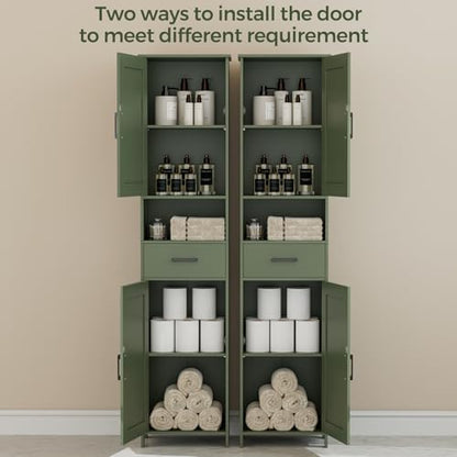 Homhedy 67" H Tall Bathroom Storage Cabinet with Barn Doors and Drawer