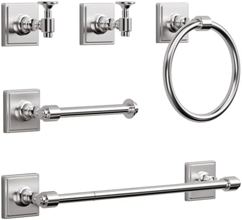 VEHCIL Brushed Nickel Bathroom Accessories Set, 5-Piece Bathroom Hardware Set, 24 Inch Towel Bar, SUS304 Stainless Steel, Towel Racks for Bathroom Wall Mounted Towel Ring Toilet Paper Holder Hooks