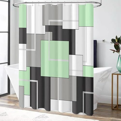 BTTN 54x78 Stall Geometric Waterproof Fabric Shower Curtain Set, Mint Green