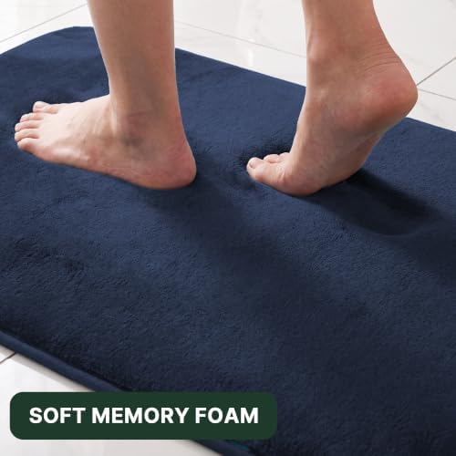 H.VERSAILTEX Bath Mat Memory Foam Set Bathroom Rug Set Flannel Velvety Bath Mat Luxury Extra Soft and Absorbent Non Slip Rugs for Bedroom Washable(Curved Set 20"x 32" Plus 20"x 20"U, Navy)