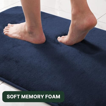 H.VERSAILTEX Bath Mat Memory Foam Set Bathroom Rug Set Flannel Velvety Extra Soft and Absorbent Non Slip Rugs for Bathroom/Bedroom Washable(20"x 32" + 17"x 24" + 20"x 24"U-Shaped, Navy)
