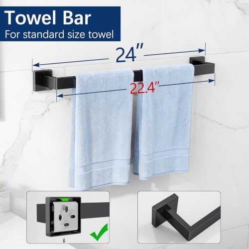 Gypie Bathroom Accessories Set Wall Mounted, 5-Piece 24In Matte Black