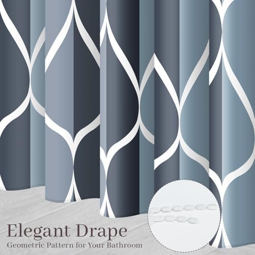 Gelbchu Geometric Shower Curtain for Bathroom, Aegean Blue, 72x72 Inch