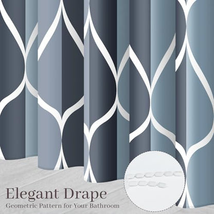 Gelbchu Geometric Shower Curtain for Bathroom, Aegean Blue, 72x72 Inch