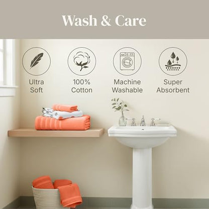 Modern Threads 6 Piece Bath Towel Set – Bathroom Set with 2 Bath Towels, 2 Hand Towels, and 2 Wash Cloths – 100% Cotton, Super Absorbent & Extra Soft – Reversible Natural Vine (Rust Orange)