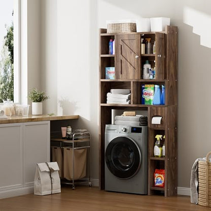Over the Toilet Storage Cabinet, Freestanding Storage Cabinet Over Toilet, Bathroom Storages Organizer Cabinets with Toilet Paper Holder Stand and Adjustable Shelf, Walnut