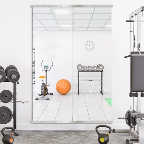 Home Gym Mirror for Wall, 70x24x2PCS Frameless Full Length Mirror, Silver
