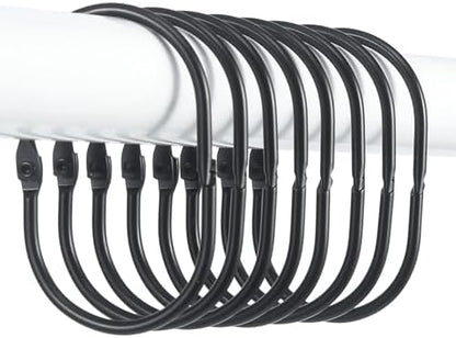24 Pcs Shower Curtain Rings, Goowin Shower Curtain Hooks, Oval Snap Shower Rings for Curtain, Metal Black Shower Curtain Rings Rust Proof, Glide Smoothly Shower Hooks for Shower Curtain Rod (Black)