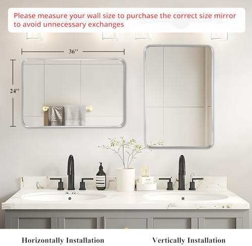 Silver Bathroom Vanity Mirror Over Sink 2 Pack, 24x36 Large Wall Mirror