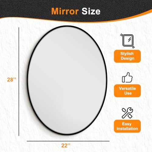 Delma 28x22 Black Oval Bathroom Mirror for Over Sink, Aluminum Frame