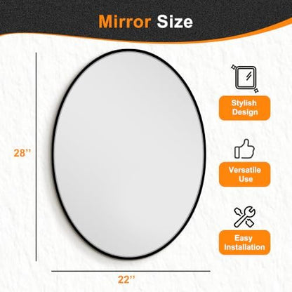 Delma 28x22 Black Oval Bathroom Mirror for Over Sink, Aluminum Frame