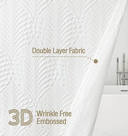 Gibelle Small Stall Shower Curtain, Narrow Half 3D Embossed Textured White Fabric Shower Curtain, Modern Farmhouse Chic Soft Cloth Bathroom Curtains Shower Set with Hooks (White, 36" W x 72" L)