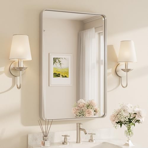 TETOTE Brushed Nickel Bathroom Mirror 24 x 36 Inch for Vanity Metal Framed Mirror Modern Farmhouse for Living Room Entryway(Horizontal/Vertical)