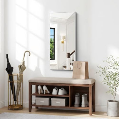 BONEWEI Silver Bathroom Mirror,18x36 inch Wall Mirror for Bathroom Wall Mounted,Rectangle Mirror for Bathroom Over Sink,Modern Metal Frame for Living Room,Bedroom Entryway,Horizontal/Vertical