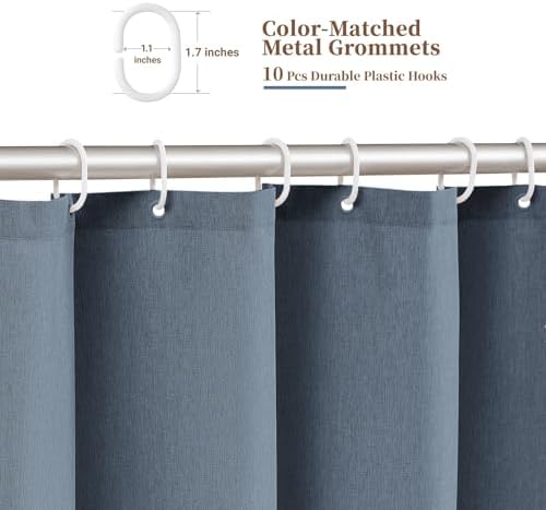 BTTN 54x78 Boho Scalloped Linen Textured Cloth Shower Curtain, Blue Grey