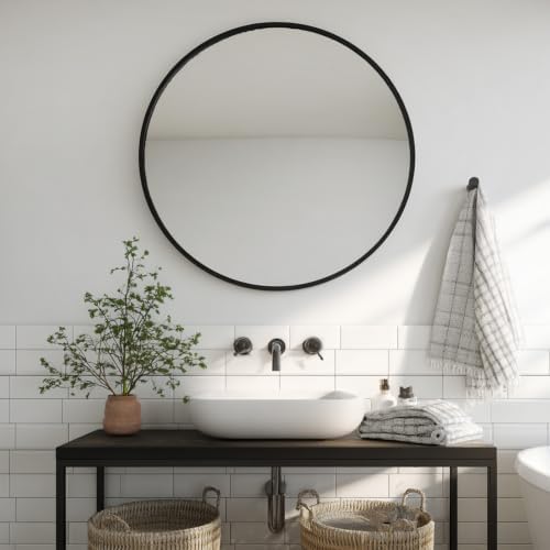 Sunniry Large Round Mirror 38 inch, Black Circle Mirror, Matte Metal Frame