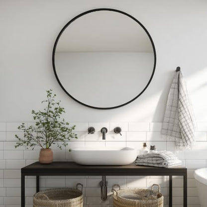 Sunniry Large Round Mirror 38 inch, Black Circle Mirror, Matte Metal Frame