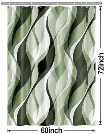 Sage Green Striped Shower Curtain with Hooks for Bathroom 60x72 Inch