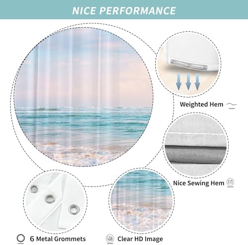 Small Stall RV Half Size Ocean Beach Coastal Seaside Shower Curtain for Bathroom 36W*72H Inch Nautical Summer Beachy Bathtub Decor Waterproof Polyester Fabric Set with 12 Hooks(6 Holes)