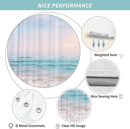 Small Stall RV Half Size Ocean Beach Coastal Seaside Shower Curtain for Bathroom 36W*72H Inch Nautical Summer Beachy Bathtub Decor Waterproof Polyester Fabric Set with 12 Hooks(6 Holes)