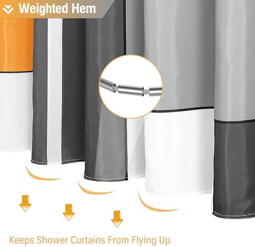 BTTN Orange Modern Geometric Waterproof Fabric Shower Curtain Set, 72 x 72