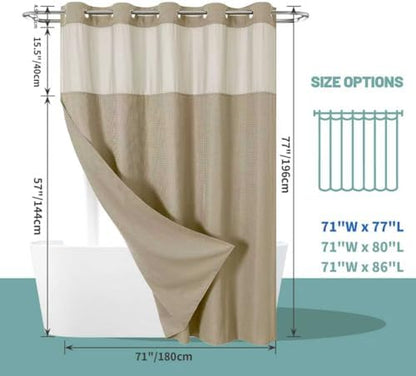 eachope No Hook Waffle Shower Curtain with Snap-in Liner, 71x77 Inch, Khaki