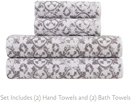 Jessica Simpson – Bath Towel 4 Piece Set, Aziza, Premium Bathroom Décor, Includes 2 Hand Towels and 2 Shower Towels, 100% Cotton & Machine Washable, Skyrocket Grey
