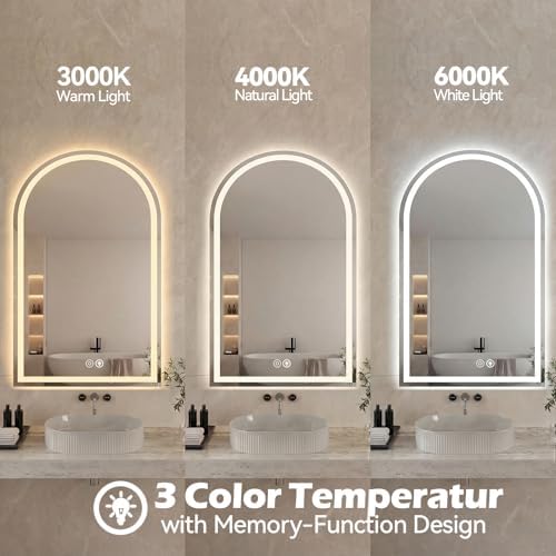 DUMOS 24"x32" LED Bathroom Mirror with Lights, Arched Vanity Mirror