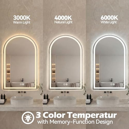 DUMOS 24"x32" LED Bathroom Mirror with Lights, Arched Vanity Mirror