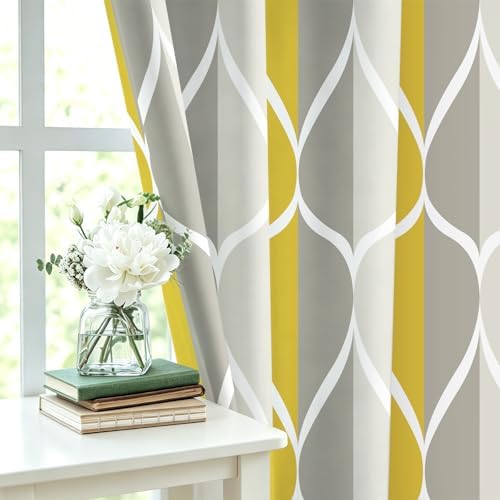 Gelbchu Geometric Shower Curtain for Bathroom, Gray Yellow, 72x72 Inch