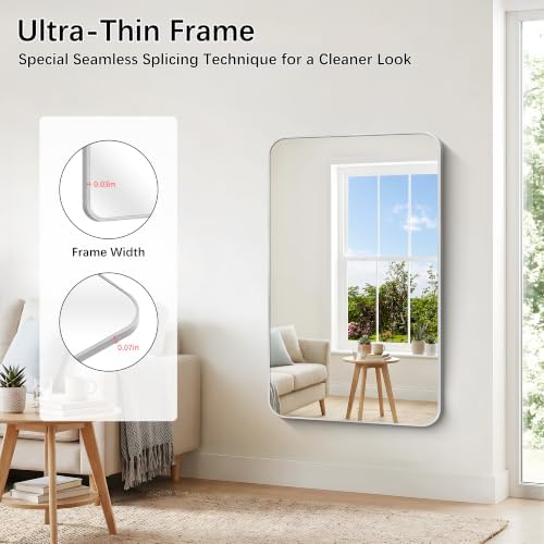 DESBING 50"x30" Bathroom Mirror for Over Sink, Silver Framed Wall Mirror