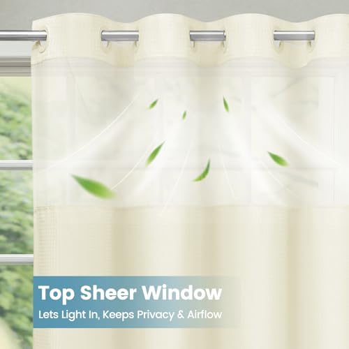 SORTTO No Hook Waffle Shower Curtain with Snap in Liner Set, 71x74, Ivory