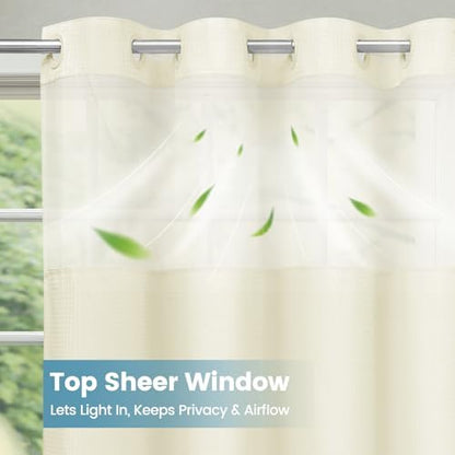 SORTTO No Hook Waffle Shower Curtain with Snap in Liner Set, 71x74, Ivory