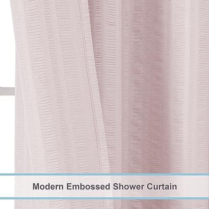 Aiyufeng Moga Extra Long Pink Shower Curtain 96 Inch Long, Embossed Texture Fabric Bathroom Shower Curtain, Large Hotel Bath Curtain with 12 Holes, 72Wx96H, Pink